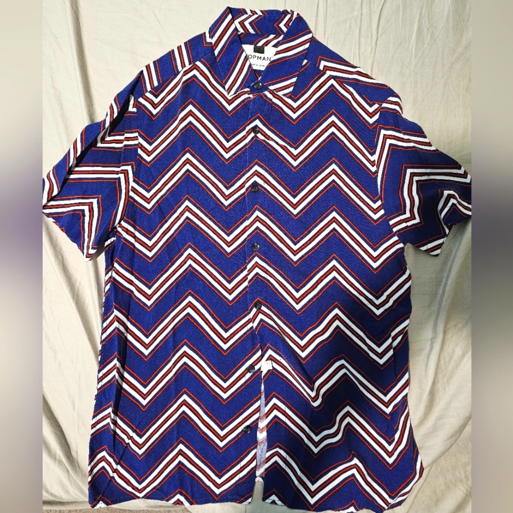 Topman Brand Small Button Up Shirt Blue White Stripes